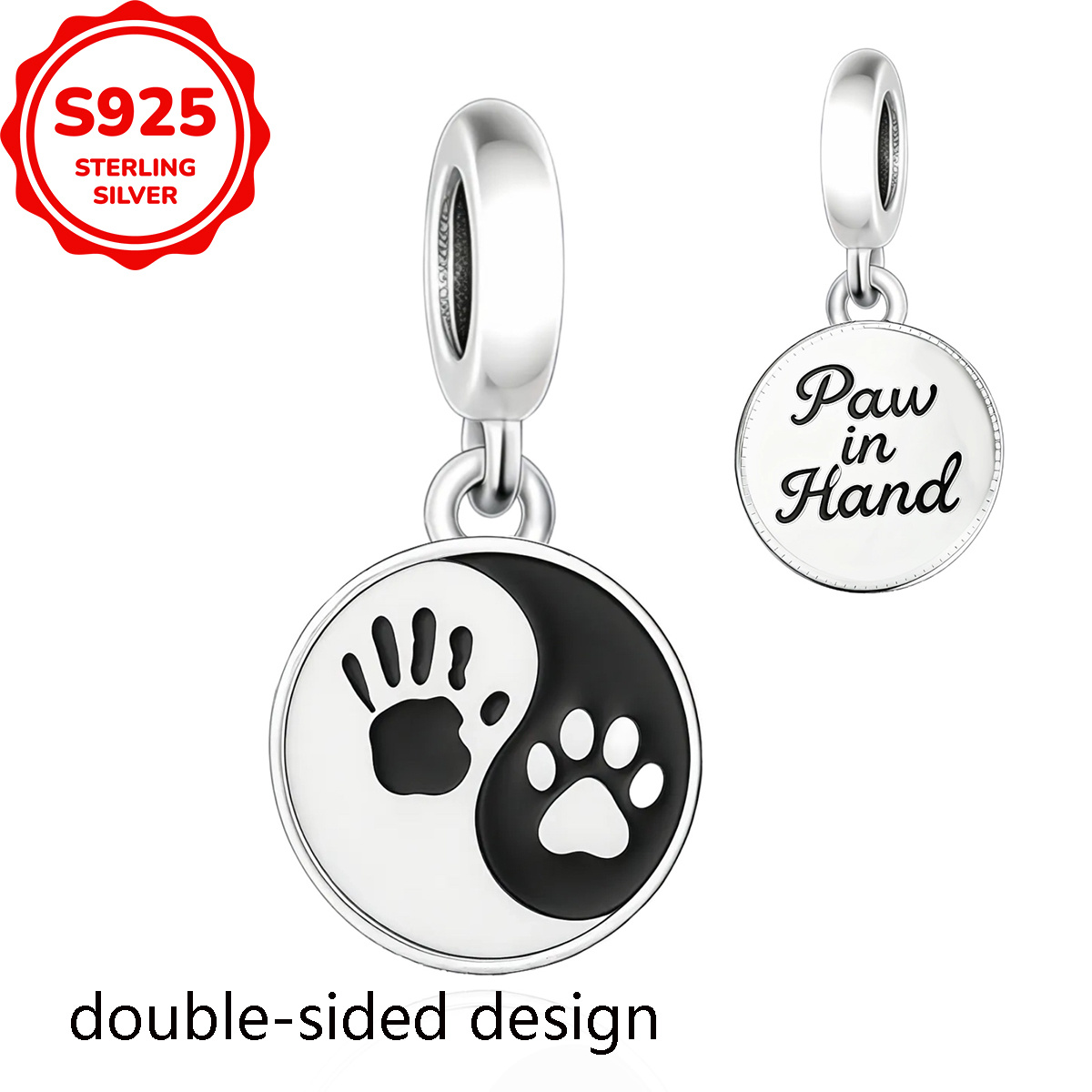 Creative Design Tai Chi Paw Print Pendant, 925 Sterling Silver